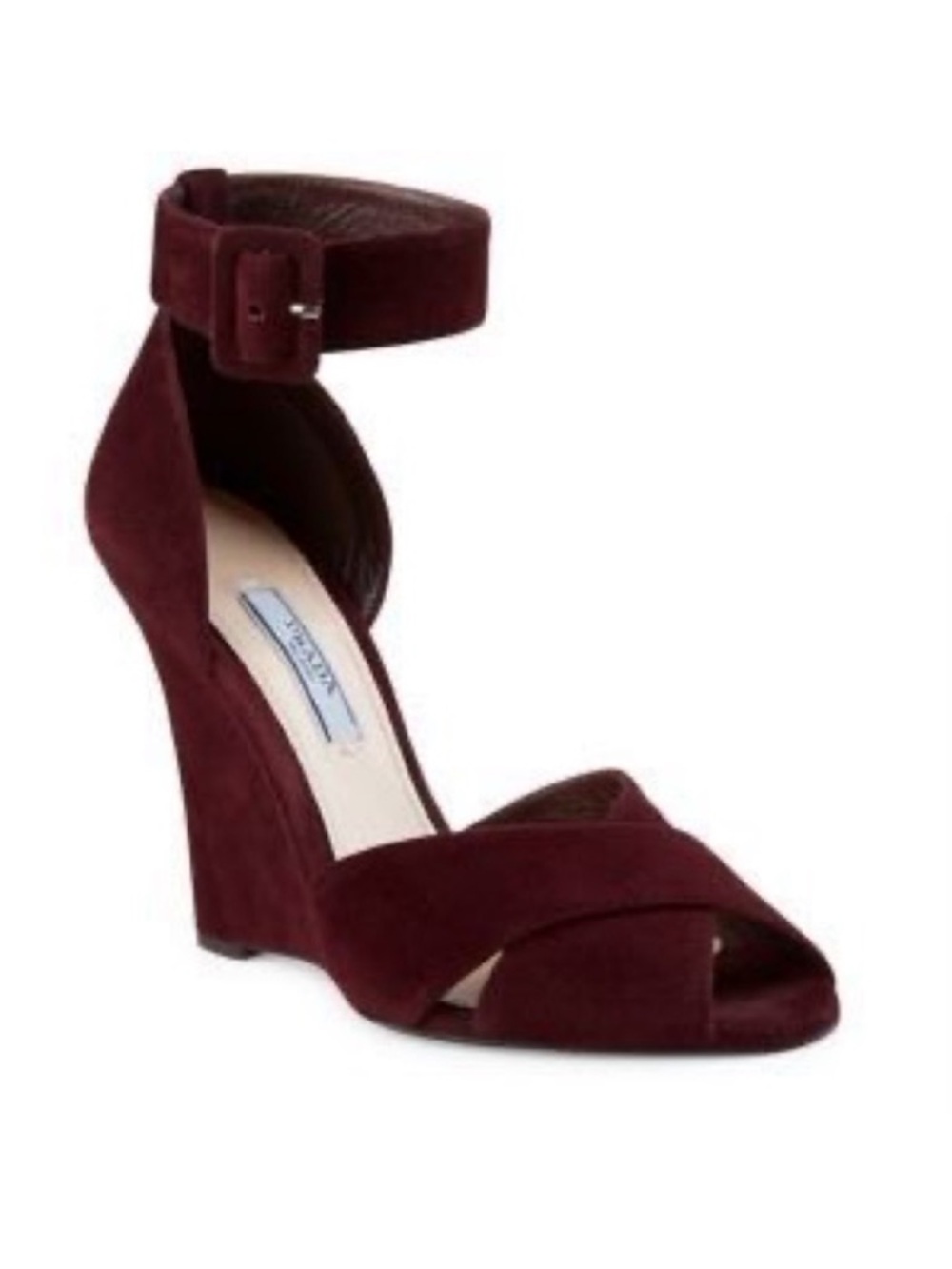 Prada Suede Criss Cross Platform Wedge Sandals